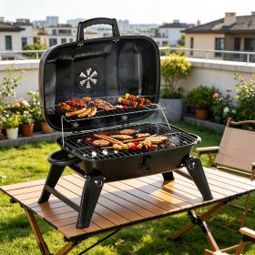 Black 14" Portable Grill, Small Charcoal Grill for Outdoor Cooking, BBQ, Camping, Enamel Coated, Folding Legs