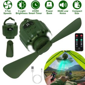 3-in-1 Camping Fan with LED Lantern, Portable Hanging Tent Fan 3 Speed Wind, Timer Function & Power Bank