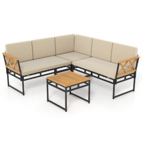 4 Pieces Patio L-Shaped Sofa Set with Cushions and Side Table