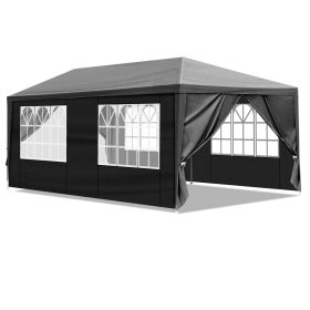 10x20ft Black Pop Up Canopy Tent, 6 Removable Sidewalls with 2 Doors 4 Windows